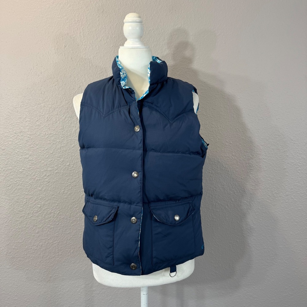 American Eagle Women's Size M Navy Reversible Floral Down Puffer Vest